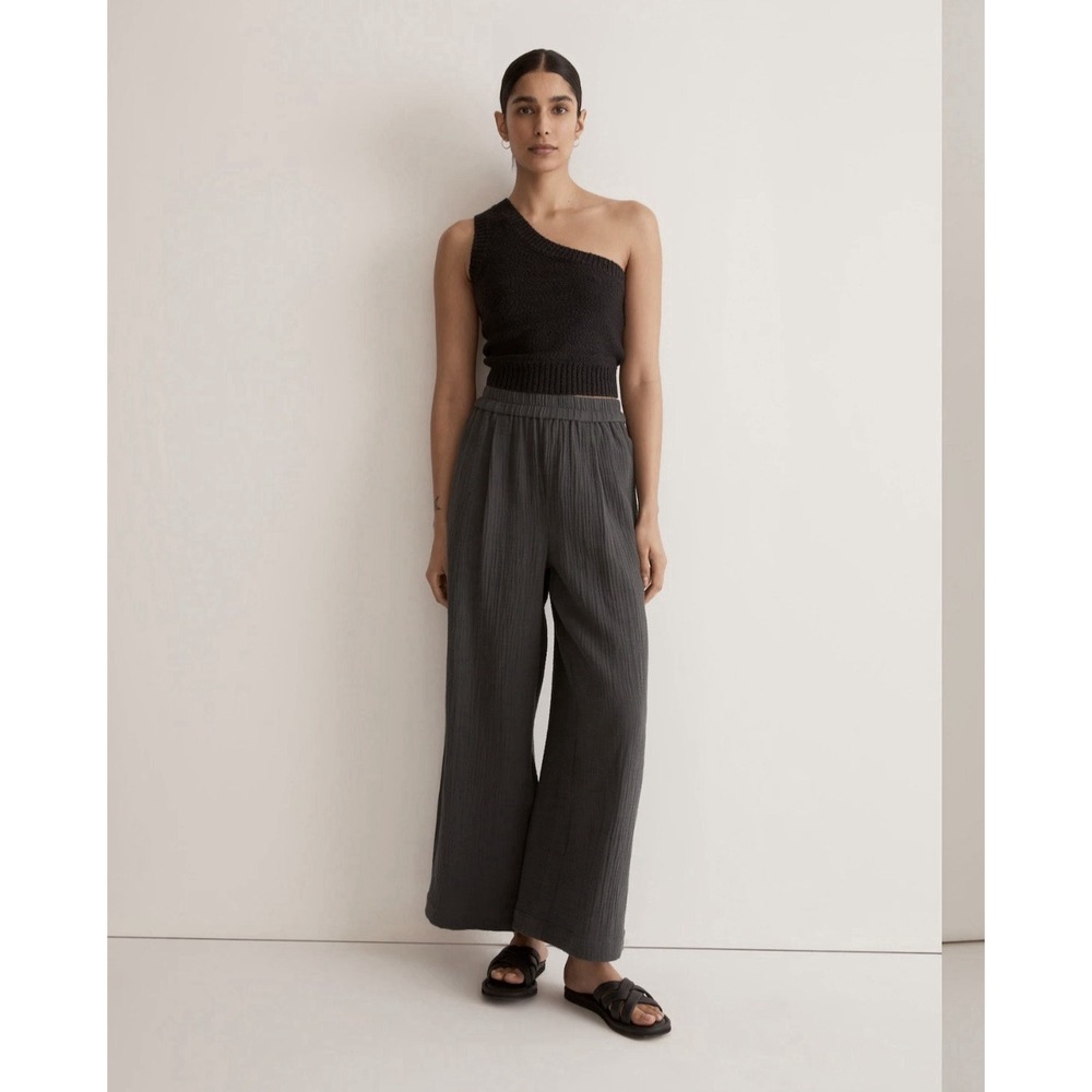 Madewell UnTailored Wide Leg Crop Pull On Pants Sz S Grey Crushed Cotton Beach